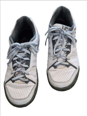 FILA Classic Perforated Leather Athletic Shoes - White/Gray/Light Blue